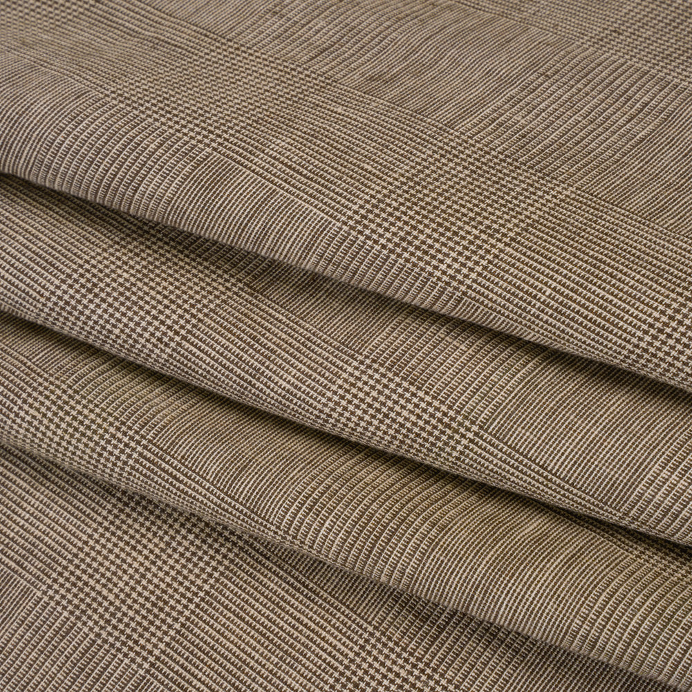 Medium Weight Linen Woven - Brown and White Glen Plaid Folded