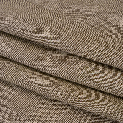 Medium Weight Linen Woven - Brown and White Glen Plaid Folded