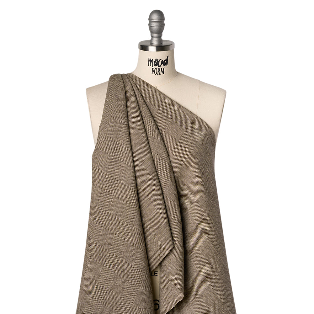 Medium Weight Linen Woven - Brown and White Glen Plaid Drape