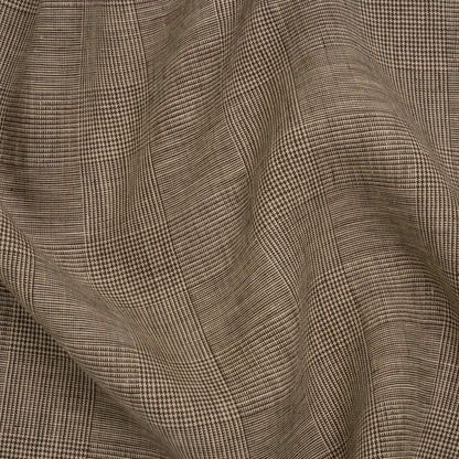 Medium Weight Linen Woven - Brown and White Glen Plaid