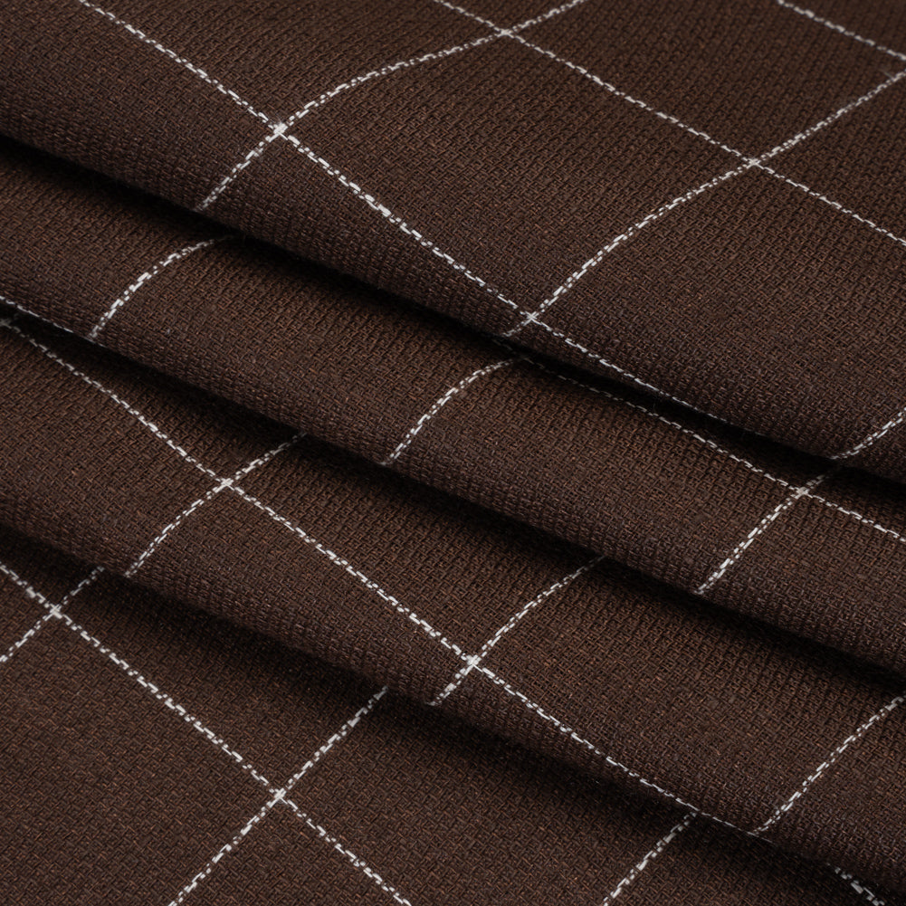 Linen Twill - Chocolate Brown and White Windowpane Check Folded