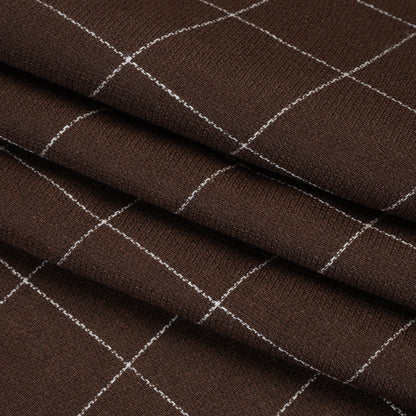 Linen Twill - Chocolate Brown and White Windowpane Check Folded