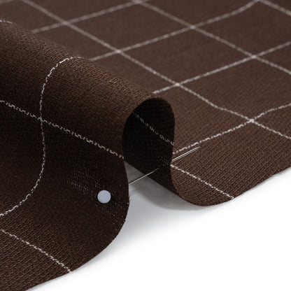 Linen Twill - Chocolate Brown and White Windowpane Check Detail