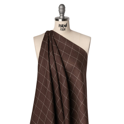 Linen Twill - Chocolate Brown and White Windowpane Check Drape
