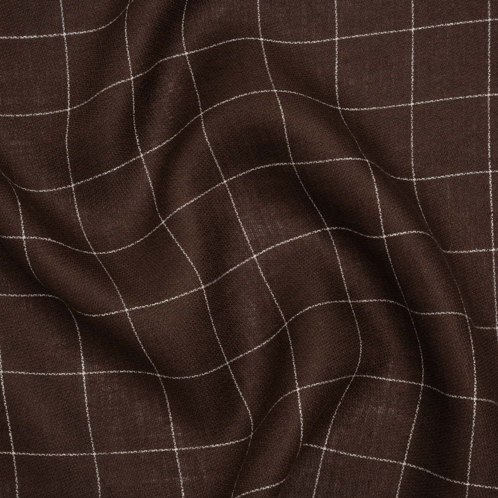 Linen Twill - Chocolate Brown and White Windowpane Check