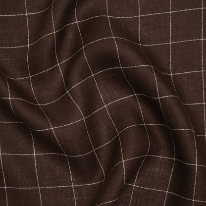 Linen Twill - Chocolate Brown and White Windowpane Check