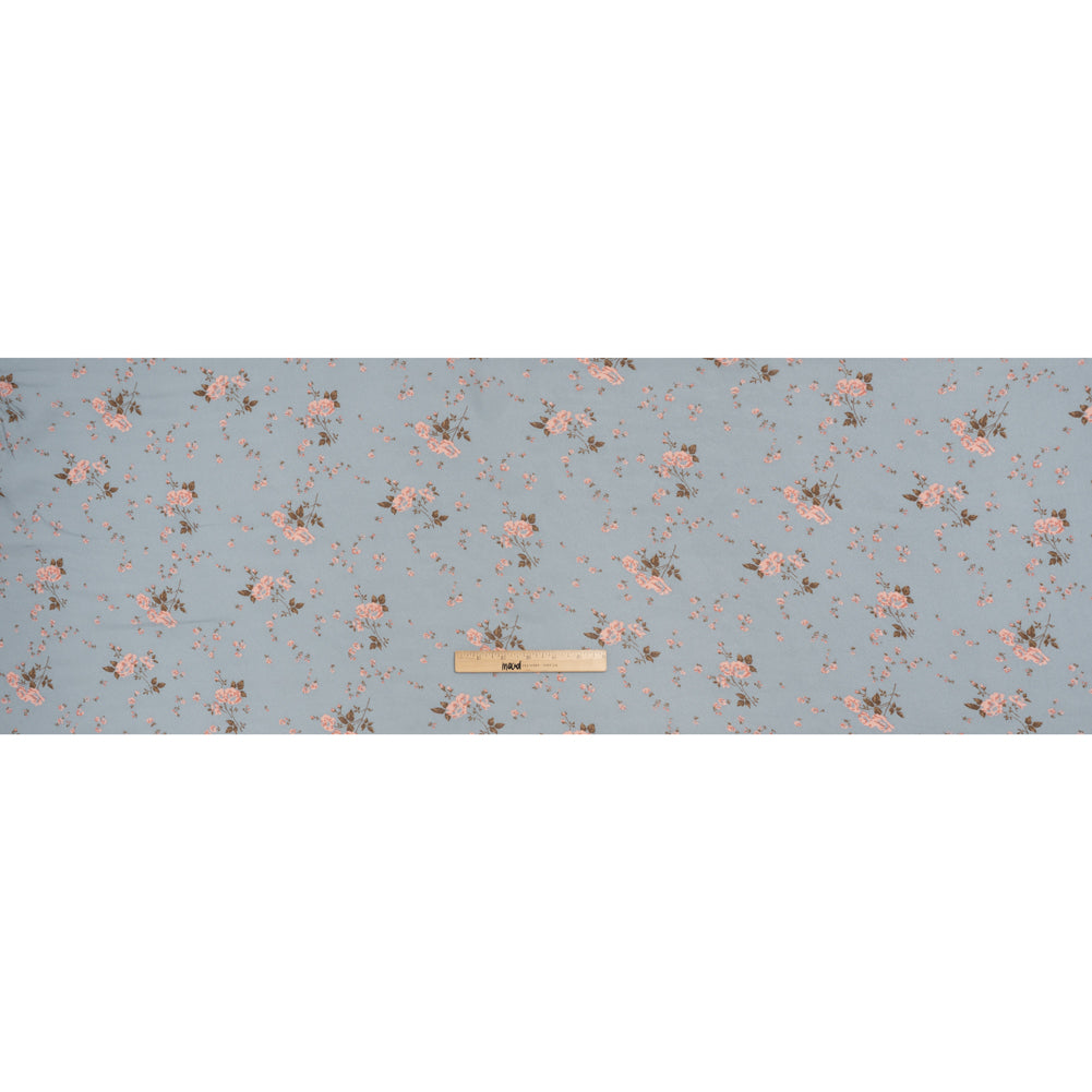 Viscose Georgette Print - Stone Blue and Soft Princess Pink Floral - Designer Deadstock - Full