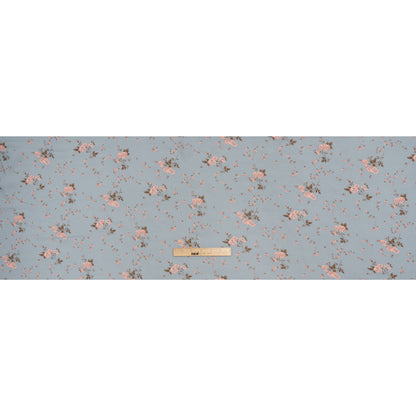 Viscose Georgette Print - Stone Blue and Soft Princess Pink Floral - Designer Deadstock
