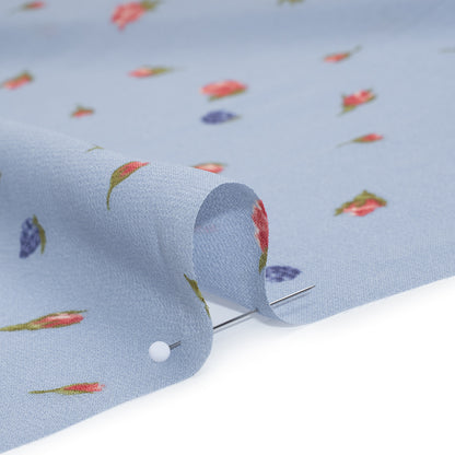 Viscose Georgette Print - Periwinkle Blue, Blush Pink and Royal Purple Berry Floral - Designer Deadstock