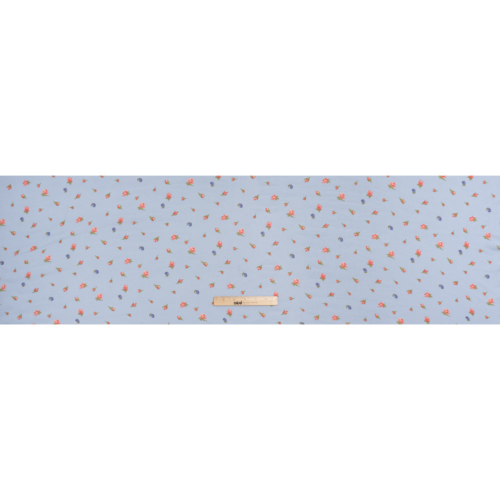 Viscose Georgette Print - Periwinkle Blue, Blush Pink and Royal Purple Berry Floral - Designer Deadstock - Full
