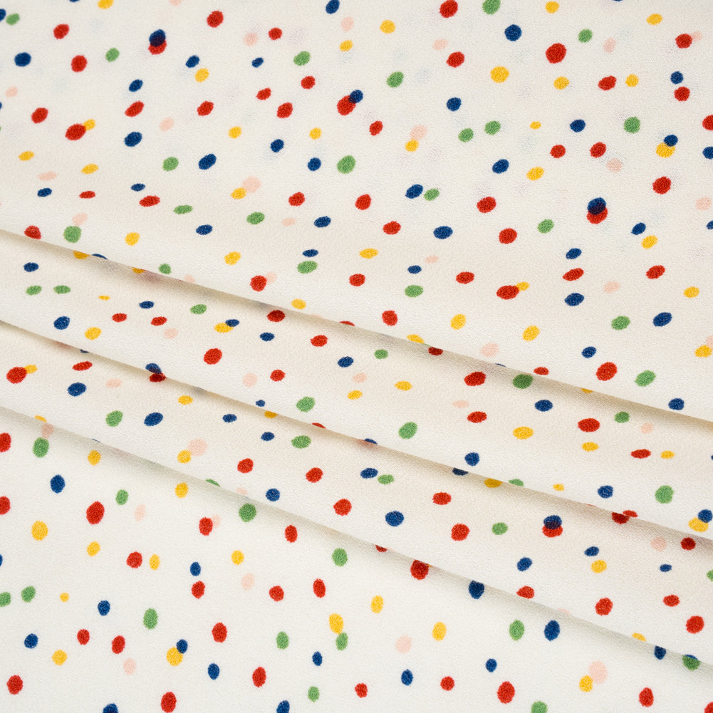 Sustainable Viscose Crepe Print - Rainbow Painterly Confetti Dots - Designer Deadstock - Folded