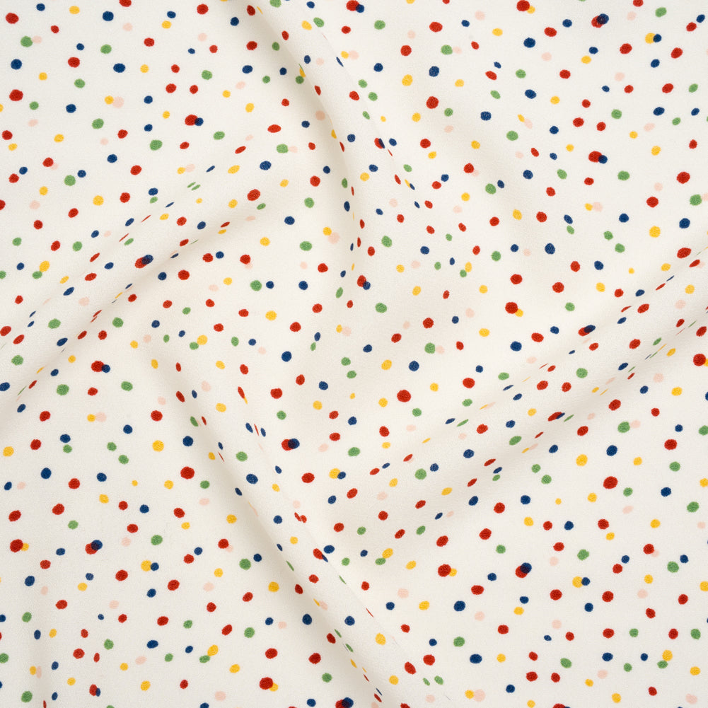Sustainable Viscose Crepe Print - Rainbow Painterly Confetti Dots - Designer Deadstock