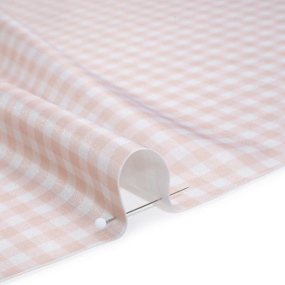 Stretch Econyl Nylon Jersey Print - Light Blush Pink Gingham - Designer Deadstock - Detail