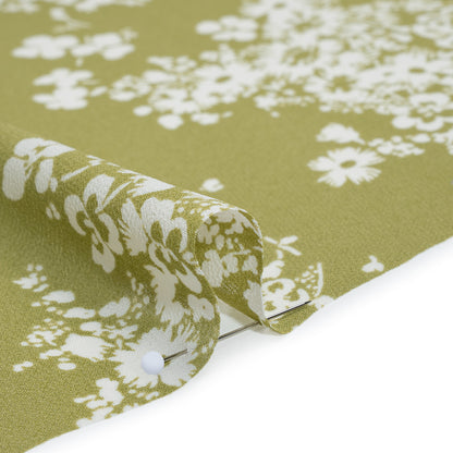 Viscose Georgette Print - Light Pistachio Green and White Floral - Designer Deadstock