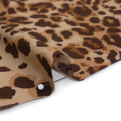 Sustainable Viscose Crepe Print - Chocolate Brown and Toffee Tan Leopard Spots - Designer Deadstock