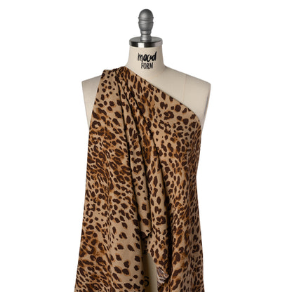 Sustainable Viscose Crepe Print - Chocolate Brown and Toffee Tan Leopard Spots - Designer Deadstock