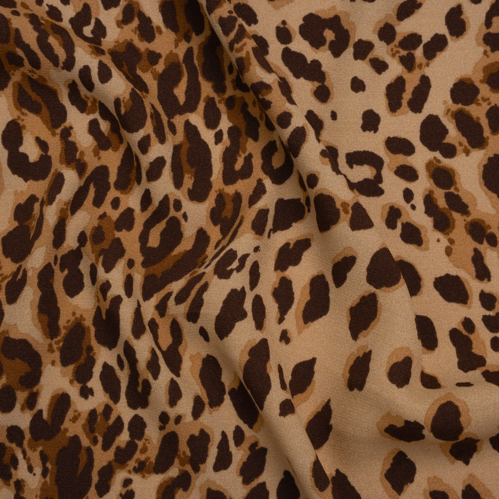Sustainable Viscose Crepe Print - Chocolate Brown and Toffee Tan Leopard Spots - Designer Deadstock