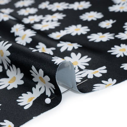Stretch Econyl Nylon Jersey Print - Sun Gold Yellow, White and Black Daisy Floral - Designer Deadstock