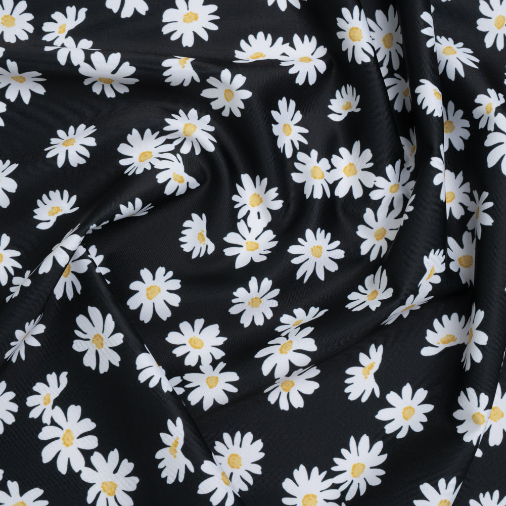Stretch Econyl Nylon Jersey Print - Sun Gold Yellow, White and Black Daisy Floral - Designer Deadstock
