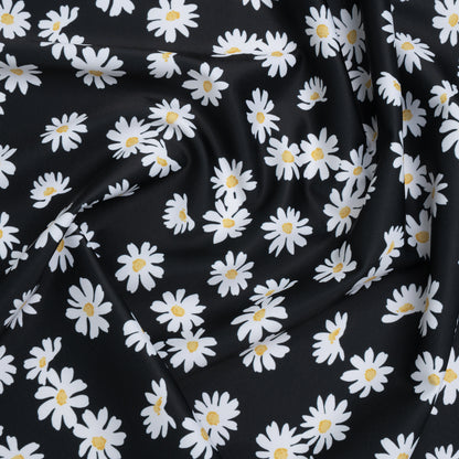 Stretch Econyl Nylon Jersey Print - Sun Gold Yellow, White and Black Daisy Floral - Designer Deadstock