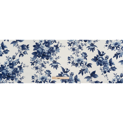 Viscose Georgette Print - Royal Blue and Off White Floral - Designer Deadstock