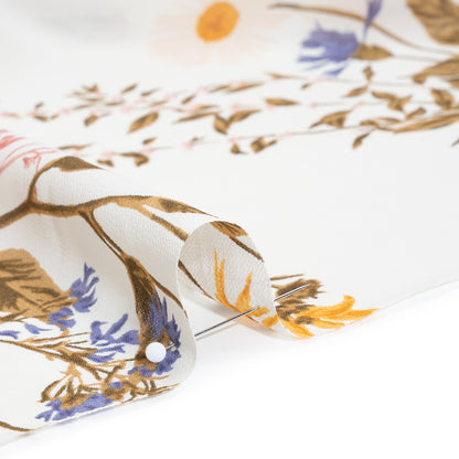Viscose Georgette Print - Marigold Yellow, Light Indigo Purple and Mocha Brown Wildflower Floral - Designer Deadstock