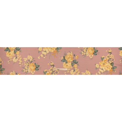 Viscose Georgette Print - Dusty Pink, Light Pastel Yellow and Golden Orange Floral - Designer Deadstock