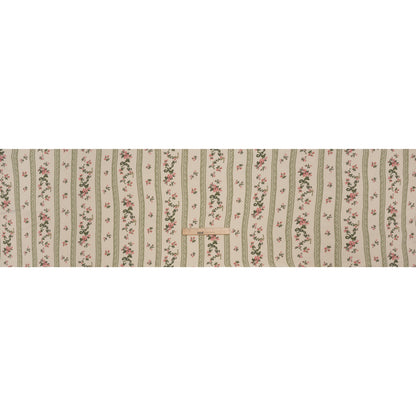 Sustainable Viscose Crepe Print - Dusty Pink and Moss Green Antique Floral and Stripes - Designer Deadstock
