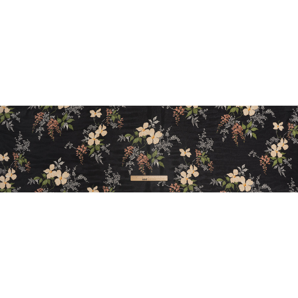 Viscose Georgette Print - Light Pastel Orange, Dusty Rose Pink and Black Floral - Designer Deadstock - Full