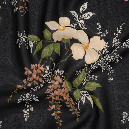 Viscose Georgette Print - Light Pastel Orange, Dusty Rose Pink and Black Floral - Designer Deadstock