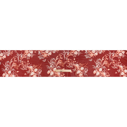 Viscose Georgette Print - Ruby Red, Salmon Pink and Off White Floral - Designer Deadstock
