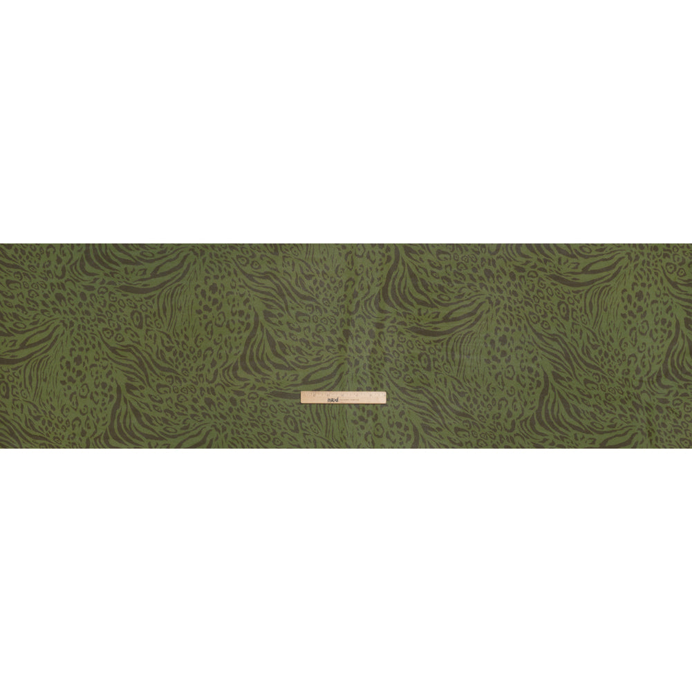 Viscose Georgette Print - Espresso Brown and Jungle Green Abstract Leopard Spots and Zebra Stripes - Designer Deadstock - Full