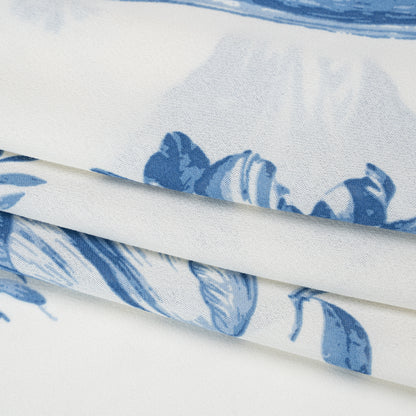 Viscose Georgette Print - Denim Blue and Cream Bold Tulip Floral - Designer Deadstock