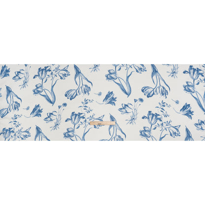 Viscose Georgette Print - Denim Blue and Cream Bold Tulip Floral - Designer Deadstock