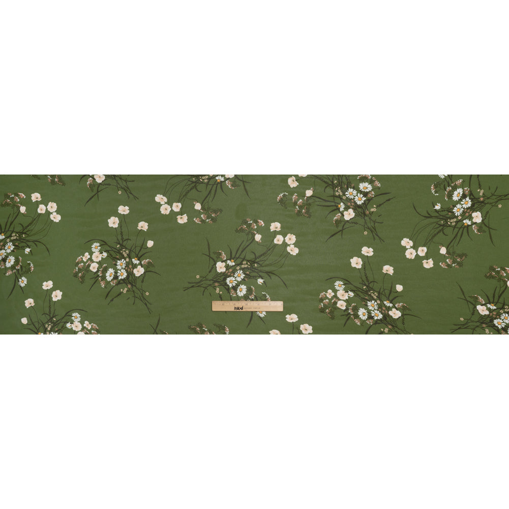 Viscose Georgette Print - Creamy Pink and Fern Green Wildflower Floral - Designer Deadstock - Full