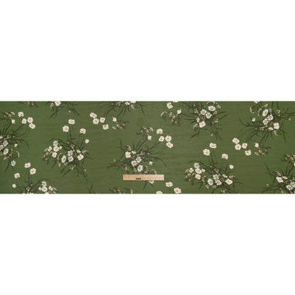 Viscose Georgette Print - Creamy Pink and Fern Green Wildflower Floral - Designer Deadstock