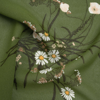 Viscose Georgette Print - Creamy Pink and Fern Green Wildflower Floral - Designer Deadstock