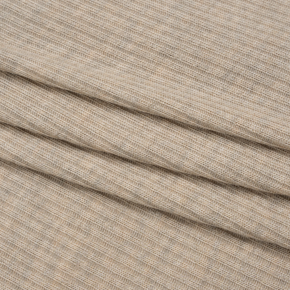 Stretch Tencel Rib Knit - Heathered Wheat Tan - Designer Deadstock - Folded