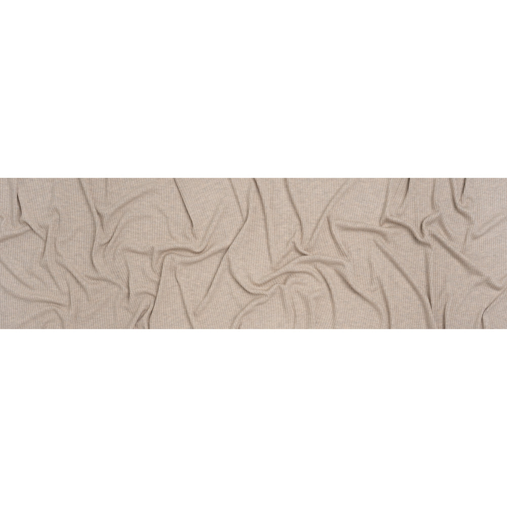 Stretch Tencel Rib Knit - Heathered Wheat Tan - Designer Deadstock - Full