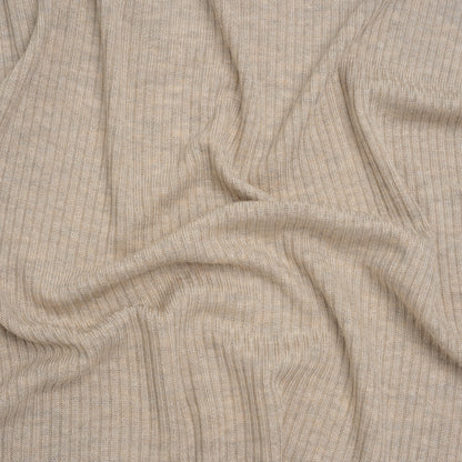 Stretch Tencel Rib Knit - Heathered Wheat Tan - Designer Deadstock