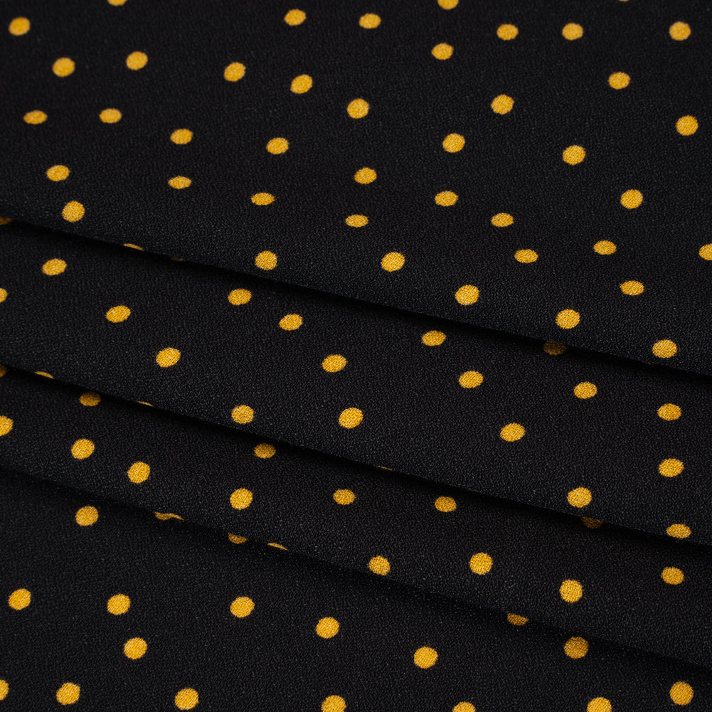 Sustainable Viscose Crepe Print - Soft Pumpkin Orange and Black Polka Dots - Designer Deadstock - Folded