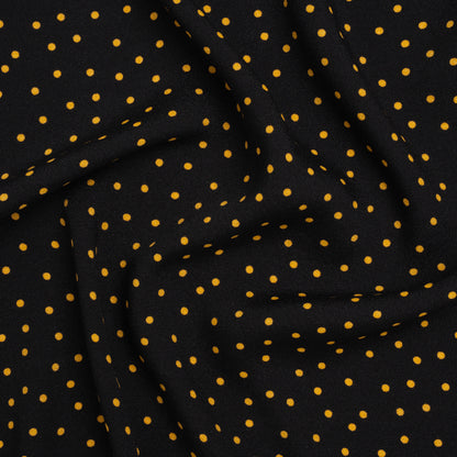 Sustainable Viscose Crepe Print - Soft Pumpkin Orange and Black Polka Dots - Designer Deadstock