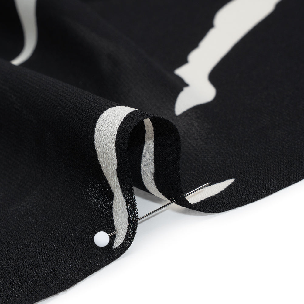 Viscose Georgette Print - Black and Off White Abstract Zebra Stripes - Designer Deadstock - Detail
