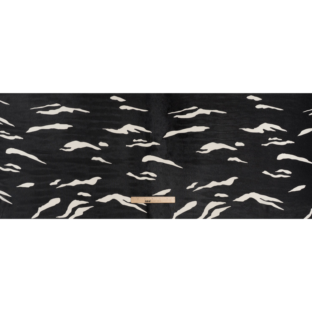 Viscose Georgette Print - Black and Off White Abstract Zebra Stripes - Designer Deadstock - Full