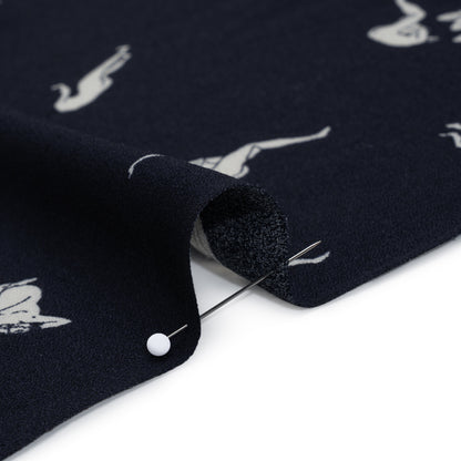 Sustainable Viscose Crepe Print - Dark Navy and White Human Figures Illustration - Designer Deadstock