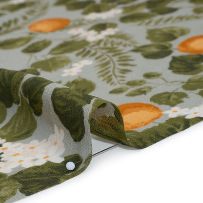 Viscose Georgette Print - Dark Orange, Sage Green and White Floral and Oranges - Designer Deadstock