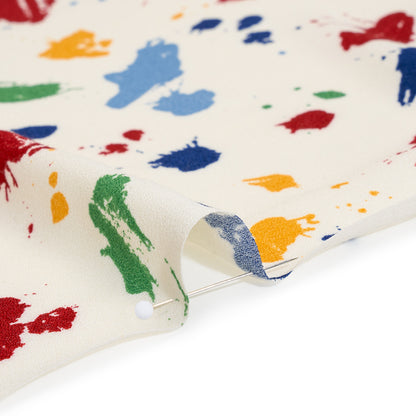 Sustainable Viscose Crepe Print - Golden Yellow, Navy and Red Splattered Paint - Designer Deadstock
