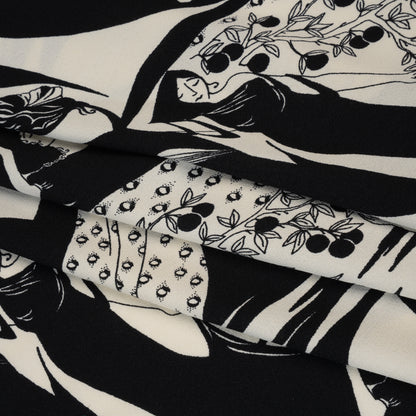 Sustainable Viscose Crepe Print - Black and White Greek Goddess Illustration - Designer Deadstock