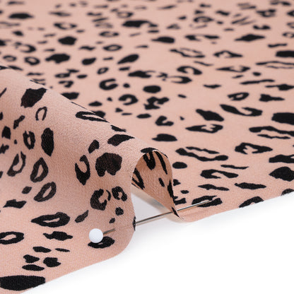 Viscose Georgette Print - Apricot Pink and Black Leopard Spots - Designer Deadstock