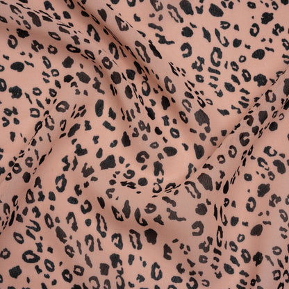 Viscose Georgette Print - Apricot Pink and Black Leopard Spots - Designer Deadstock